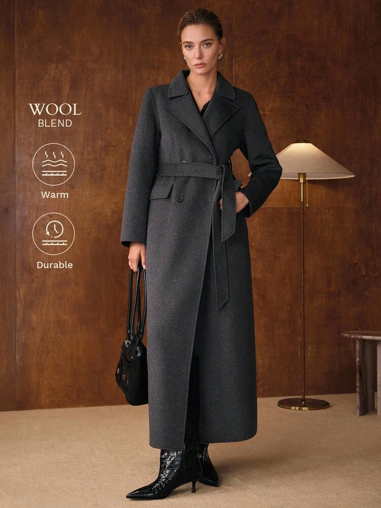 MANTEAU CROISÉ DOUBLE BOUTONNAGE AVEC CEINTURE EN LAINE