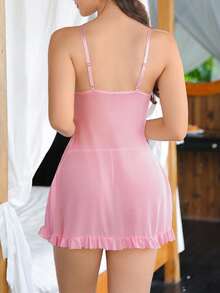 SHEIN Set de 2 camisones sexy con parches de encaje rosa para damas - Rosa - Ver 2