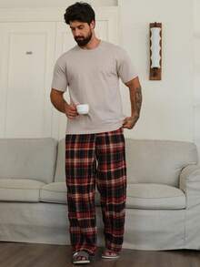 DAZY 男士红黑格子睡裤，春夏、秋季、冬季 - 紅色 - 查看 6