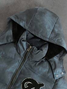 PAVTROS Manfinity Streetrush 男士时尚字母印花连帽长袖保暖外套，Y2K 冬季外套，秋季款 - 黑色 - 查看 3