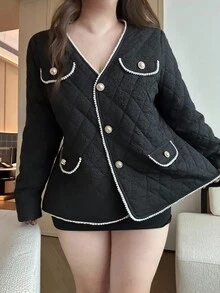 Flirla Modische Jacke in Große Größen mit minimalistischem Kontrastfarbbesatz