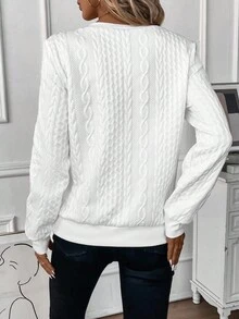 EMERY ROSE Women's Casual Retro Half-Zip Front Crew Neck Sweatshirt,Fall Winter White