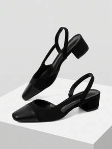 MOTF PREMIUM WOMEN'S COMFORTABLE SQUARE TOE LOW HEEL PUMPS FOR CHRISTMAS - Black - View 4