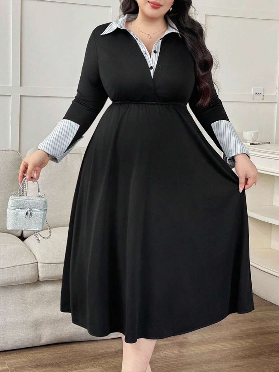 Modelyn Plus Size Women Woven Patchwork Knit Dress - Multicolor - View 1
