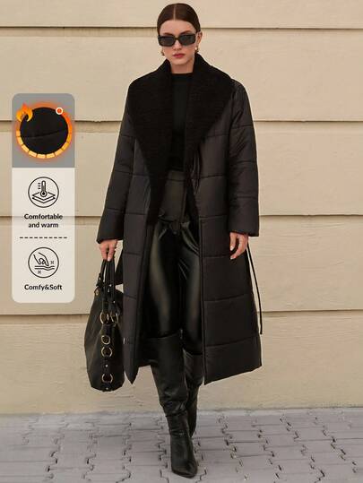 CLARA VERO Faux Fur Collar Padded Coat, Winter White Collection, Long Quilted Design, Belted Winter Coat, Plush Collar Detail, Luxury Outerwear, Cream Padded Jacket, Warm Fashion Piece, Elegant Winter Style, Statement Cold Weather Coat, Waterproof Fabric Black Puffer Coat Long Coat For Women Long Puffer Coat