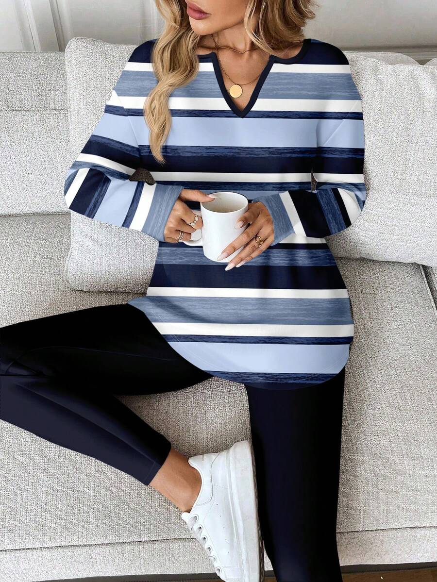 SHEIN LUNE 2pcs/Set Women Casual Contrast Color Long Sleeve T-Shirt And Leggings, Autumn/Winter