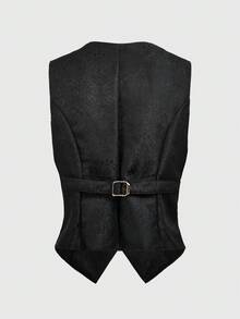 ROMWE MEN Men's Gothic Vest, Single Pocket Button Shawl Neck Halloween, Fall - Black - View 2