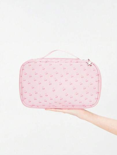 Kawaii Cartoon Pink Cherry Design Large Durable Travel Storage Bag, Clutch Bag, Cosmetic Bag 920022