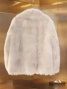 Franclia 狐狸毛纹理仿皮草夹克，女式毛茸茸外套 - 杏色 - 查看 2