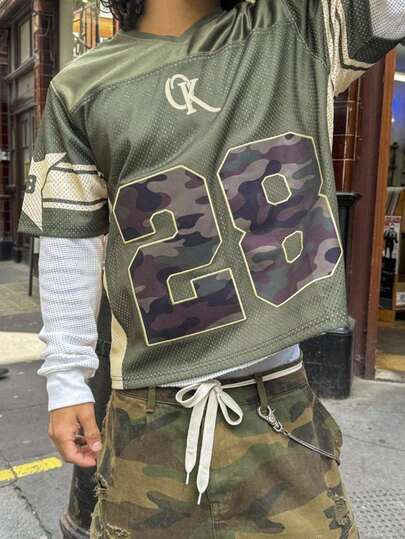 SHEIN Manfinity Dauomo 男士纯色数字印花拼布休闲 T 恤