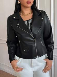SHEIN Clasi Plus Size Women Casual Fashion Faux Leather Jacket