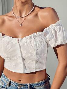 LanaWest Women's Woven Puff Sleeve Off-Shoulder Crop Top, Paired With, Ladies' Carnival Costume For Performance, Dirndl - White - View 3