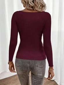 EMERY ROSE Casual Solid Color Slim Fit Sweater, Autumn,Fall,Christmas Sweater - Red Violet - View 2