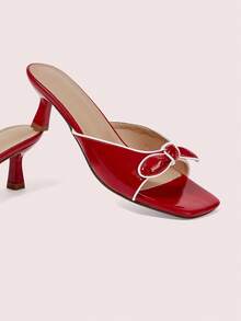 CUCCOO DOLLMOD 女士高跟凉鞋，法式蝴蝶结细高跟鞋，红色 PU 材质优雅凉鞋 - 紅色 - 查看 2