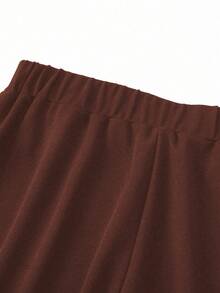 SHEIN Clasi Plus Size Women's Solid Color Waist Metal Decor Toothpick Design Wide Leg Elegant Pants