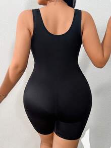 SHEIN 1pc Lace Patchwork Button Closure Mid-Thigh Shapewear Bodysuit - Black - View 2