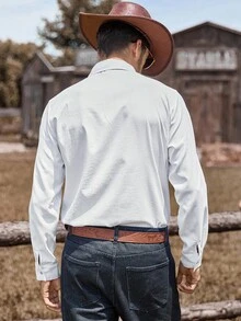 Manfinity Nomadique Men's Western Style Long Sleeve Cargo Pocket Casual Shirt Men Cowboy Shirts Casual Shirts For Men, Button-Down Shirt Western Shirts Men White Pocket Shirt Men Long Sleeve Shirts Outdoor Music Festival, Nightclub Bar, Boyfriend/Husband Gift, Anniversary Gift, Fall