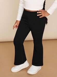 2pcs/Set Young Girl Solid Color Fitted Flare Casual Sweatpants