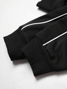 Claim Dot Men's Contrast Trim Letter Print Pullover Sweatshirt - Black - View 5