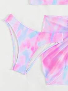 Vaytide Conjunto de bikini con estampado de teñido anudado, cubierta y falda para mujer, ideal para la playa en primavera y verano - Multicolor - Ver 6