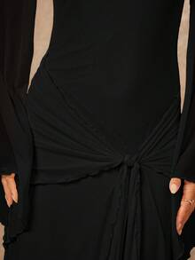 Lumalex Women's Loose Sheer Dress With Tie-Up Sash And Flowy Sleeves