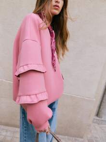 Nöista 粉色宽松运动衫，分层荷叶边袖子，休闲款式，非常适合女性时尚优雅的秋季时尚。 - 紅色 - 查看 10