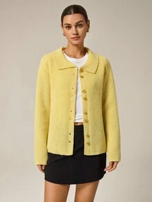 Qadelle Women's Loose Casual Cardigan, Autumn/Winter - Yellow - View 5