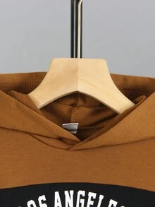 SHEIN Conjunto de 2 peças de moletom com capuz e calça de moletom estilo europeu e americano para meninos, casual, diário, com estampa de letras, bolso lateral solto, cor contrastante, adequado para atividades ao ar livre, uso diário, escola - Multicolorido - Ver 4