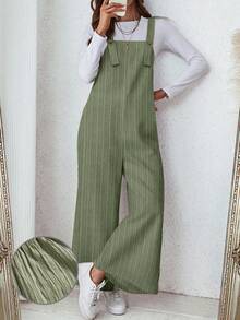 SHEIN LUNE Women's Casual Daily Pocket Loose Jumpsuit, Retro, Countryside - Army Green - View 1