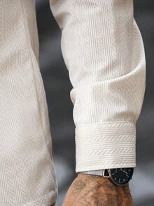 Manfinity CasualCool 2pcs Set Men Corduroy Long Sleeve Work Shirt & Pants, Fall Clothes