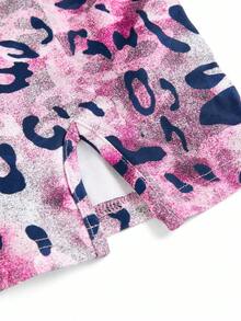 Shutterstock Y2Kool Women's Leopard Ombre Print Sexy Cropped Halter Slit Mini Dress, Suitable For Party, Nightclub, Street, Halloween, Y2K, Autumn/Winter Graphic Dress Pink Cheetah Print Pink Leopard Print Animal Print Dress Bodycon Summer Dress Matching Idea Casual Stylish Clothing Collection New Year Outfits - Purple - View 3