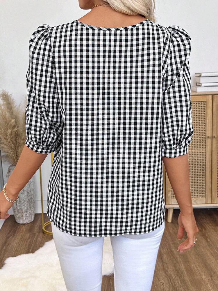 Women's Plaid Simple Casual Short Sleeve Shirt Elegant Women's Blouses  Long Sleeve Going Out Top Going Out Tops For Women