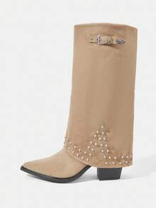 Styleloop Botas occidentales de tacón alto grueso y con tachuelas de estilo vintage para mujer, adecuadas para Halloween, Navidad, fiestas y uso diario