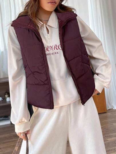 Zielony 春季黑色拉链羽绒背心外套