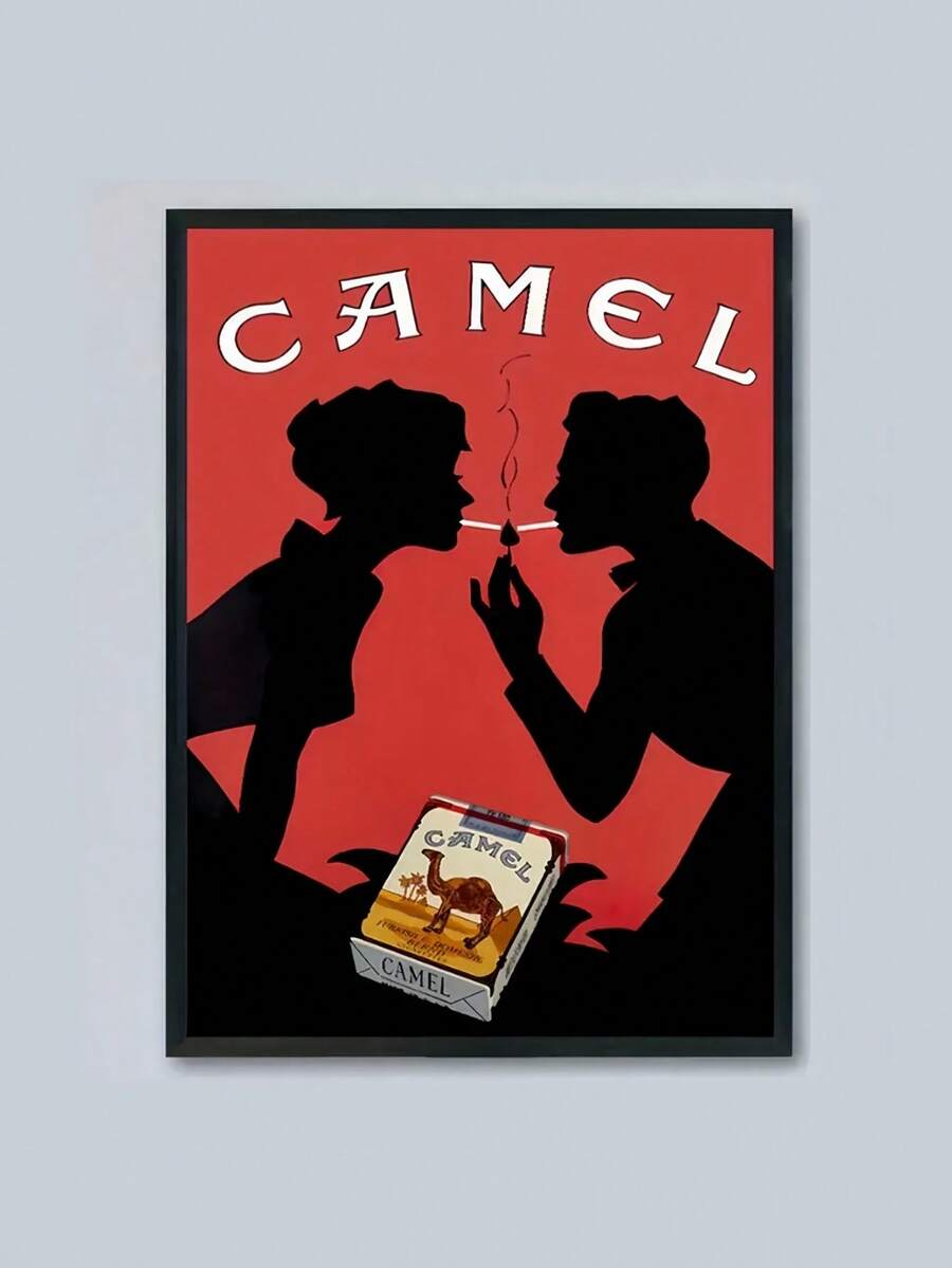 1pc Canvas Poster - Camel Cigarettes Art Illustration, Vintage/Modern Style, Cartoon Pattern, Ink On Canvas, Frameless/Framed Wall Hanging Decor For Living Room/Bedroom/Home Office/Kitchen/Bathroom, Indoor Use, Seasonal (Winter/Spring) - Multicolor - View 1