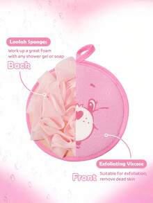 SHEIN X Care Bears 1 件粉色小熊沐浴丝瓜络，双面，一面起泡，一面磨砂，清洁力强，适合成人和儿童 - 粉色 - 查看 2