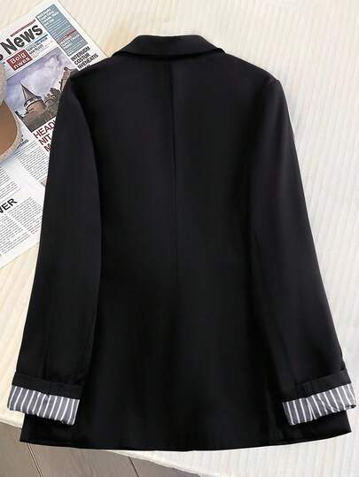 SHEIN Clasi 大码纯色条纹简约日常长袖西装外套