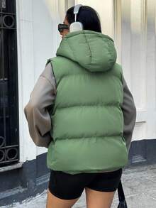 EURMUSE Women Solid Color Zipper And Pocket Detailed Winter Vests Y2k - Green - View 2