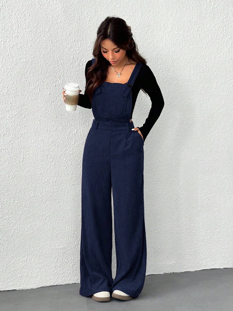 SHEIN EZwear 女式休闲海军蓝连体裤,秋季 - 藏蓝色 - 查看 1