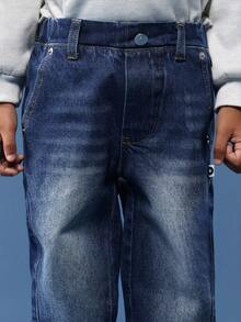 SUMWON 棉质弹力腰带套穿牛仔裤 儿童舒适宽松牛仔裤 休闲日常经典直筒水洗裤 秋冬春装 青少年风格 度假 - 藍色 - 查看 6