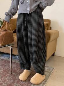 FRIFUL Women's Plaid Harem Carrot Ankle-Length Pants - Grey - View 2