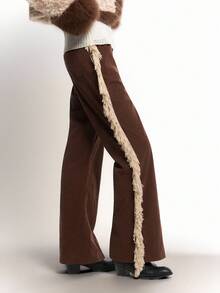 Bloopia Vintage Bohemian Hippie Chic Fashion Women's Autumn/Winter Halloween Corduroy Fabric Boho Asymmetrical Tassel Decor Casual Pants - Coffee Brown - View 5