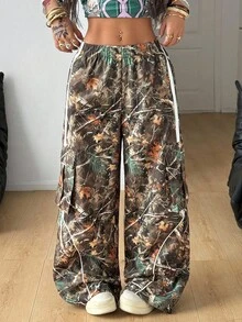 Coolane Women's All-Season Going Out Festival Tree Branch Pattern Homecoming Game Day Embroidered Graphics Baggy Cargo Pants Y2k Old Money Streetwear