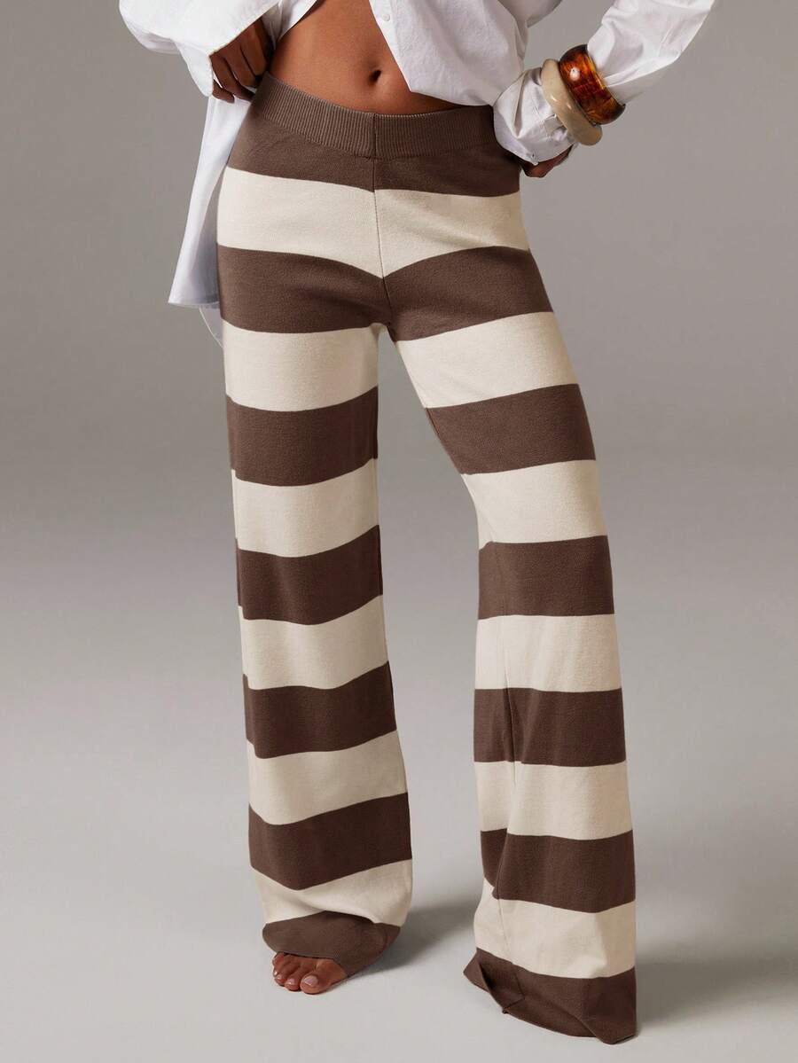 Athîral Women's Soft Knit Striped Sweater Pants In Fall/Winter,Cozy Fall And Winter Clothes For Women - Coffee Brown - View 1