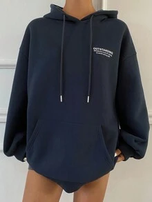 DAZY 全新秋季女式保暖内衬宽松休闲运动衫连帽衫，保暖内衬 - 藏蓝色 - 查看 7