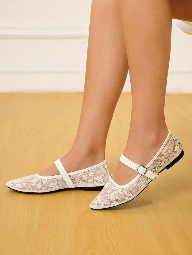 CUCCOO HITCHD 2025 New Solid Color Mesh Strap Buckle Decor Breathable Elegant Comfortable Versatile Women Flat Shoes