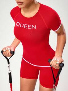 SHEIN Sports Seamless High Elasticity Women's Contrast Color Round Neck Raglan Sleeve Fitted Short Sleeve Sports T-Shirt, Summer Red Workout Set Women Gym Wear Red Athletic Set Red Activewear Red Compression Shirt Red Gym Top Red Workout Top Red Sports Top Red Crop Top Red Activewear Top Red Active Wear