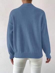 EMERY ROSE Minimalist Solid Color Long Sleeve Casual Loose Pullover Sweater For Women,Fall - Blue - View 2