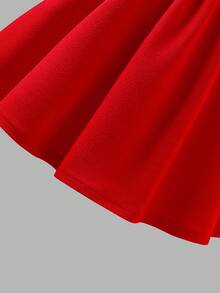 女孩优雅纹理面料方领泡泡袖串珠针织连衣裙，红色，适合正式场合、会议、派对、舞会、休闲装，春夏秋冬新款，适合圣诞派对、聚会 - 紅色 - 查看 7