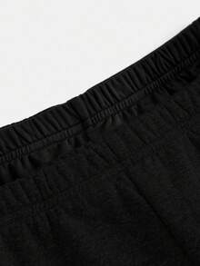 SHEIN 兒童 2 件組 青少年女孩休閒標語印花與素色修身秋冬內搭褲套裝 - 黑色 - 查看 4